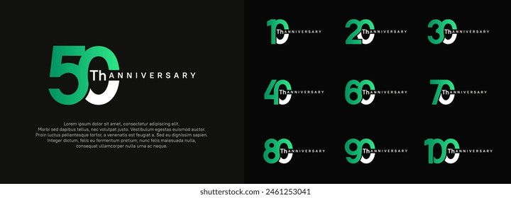 anniversary logotype vector set, white and green color for celebration purpose