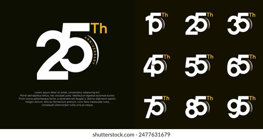 anniversary logotype vector set, white and yellow color can be use for special day celebration