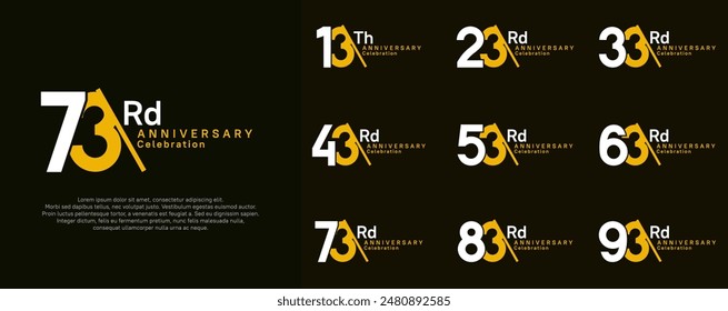 anniversary logotype vector set. white and yellow color with slash for celebration day