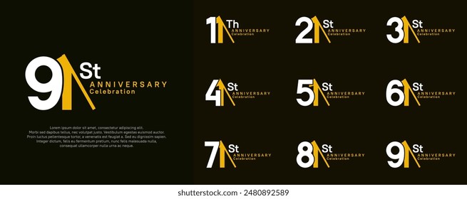 anniversary logotype vector set. white and yellow color with slash for celebration day