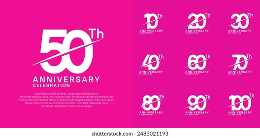 anniversary logotype vector set with white color and slash for celebration day