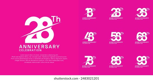 anniversary logotype vector set with white color and slash for celebration day