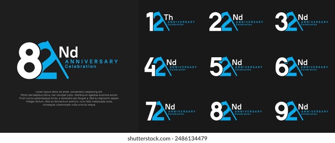 anniversary logotype vector set. white and blue color with slash for celebration day