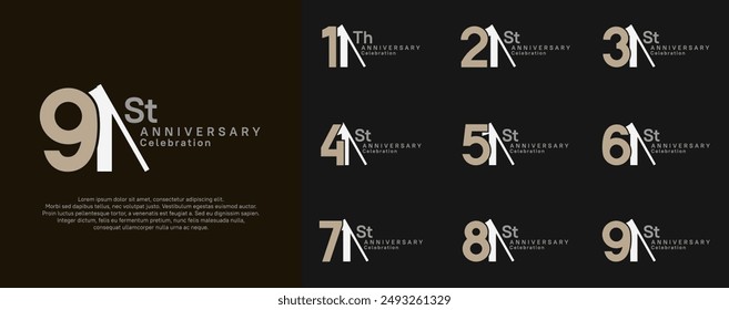 anniversary logotype vector set. white and brown color with slash for celebration day