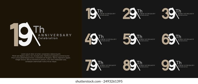 anniversary logotype vector set. white and brown color with slash for celebration day