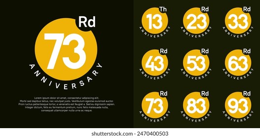 anniversary logotype vector set with yellow color circle and white number can be use for celebration moment