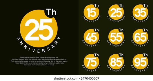 anniversary logotype vector set with yellow color circle and white number can be use for celebration moment