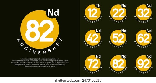 anniversary logotype vector set with yellow color circle and white number can be use for celebration moment