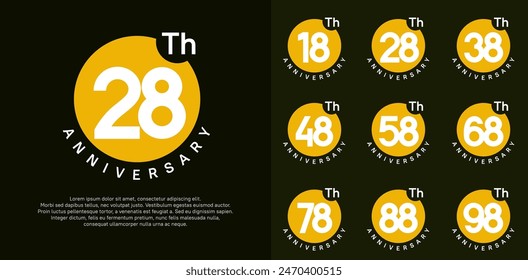 anniversary logotype vector set with yellow color circle and white number can be use for celebration moment