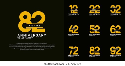 anniversary logotype vector set with yellow color for special celebration