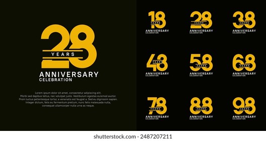 anniversary logotype vector set with yellow color for special celebration