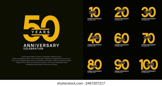 conjunto de Vector de logotipo de aniversario con color amarillo para la celebración especial