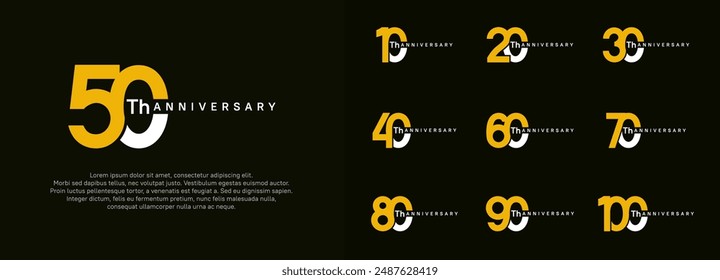 conjunto de Vector de logotipo de aniversario, color amarillo y blanco para fines de celebración