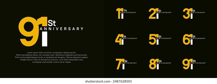 anniversary logotype vector set, yellow and white color for celebration purpose