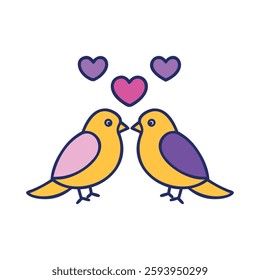 Anniversary love birds icon style illustration