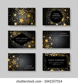 Anniversary luxury backgrounds with gold stars decoration. Business cards template.
