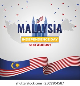 Anniversary of Malaysia Independence Day Vector Illustration beautiful map monument and 3d flag