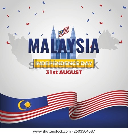 Anniversary of Malaysia Independence Day Vector Illustration beautiful map monument and 3d flag