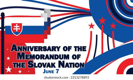 Anniversary of the Memorandum of the Slovak Nation vector banner design with retro geometric shapes, typography and  Flag of Slovak Nation. 