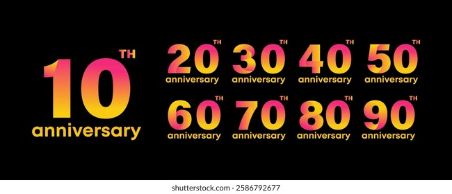 Anniversary Milestones 10th to 90th Year Celebration Graphics