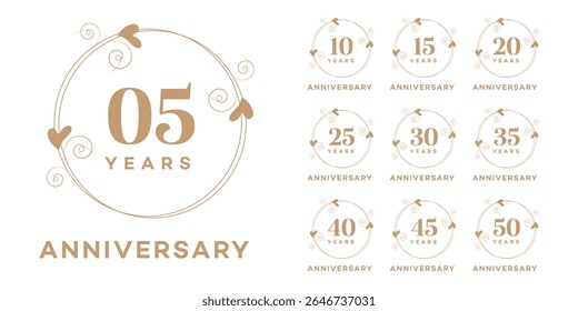 Anniversary Milestones 5, 10, 15, 20, 25, 30, 35, 40, 45, 50 Years