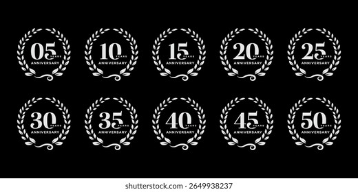 Anniversary Milestones Elegant Laurel Wreath Designs 5, 10, 15, 20, 25, 30, 35, 40, 45, 50 Years