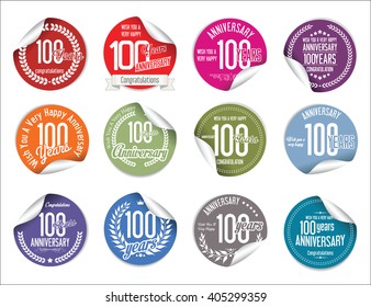 Anniversary modern tag and stickers collection 100 years