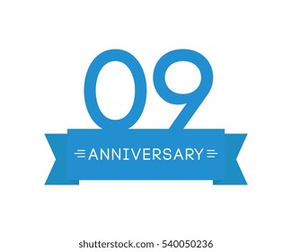 anniversary to nine year, label sign icon, ribbon element, greeting cards, banners and tags