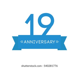 anniversary to nineteen, label mark icon, element ribbon, greeting cards, banners and tags