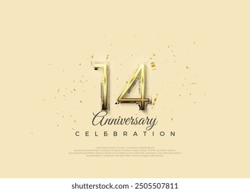 Anniversary number with 14th digits in luxurious shiny gold. Premium vector background for greeting and celebration.