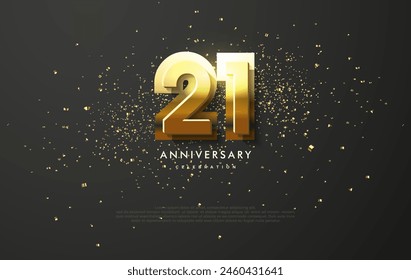 Anniversary number 21 design in shiny gold. With a sprinkling of luxurious and shiny gold glitter. Premium vector background design for celebrations.