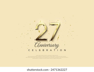 Anniversary number with 27th digits in luxurious shiny gold. Premium vector background for greeting and celebration.