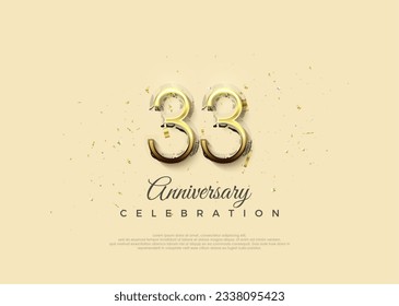 Anniversary number with 33rd digits in luxurious shiny gold. Premium vector background for greeting and celebration.