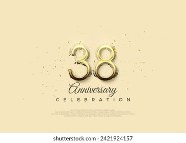 Anniversary number with 38th digits in luxurious shiny gold. Premium vector background for greeting and celebration.