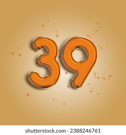 Anniversary number 39 foil orange balloon. Happy birthday, congratulations poster. Orange balloon number with glitter stars decoration. Vector background