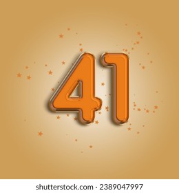 Anniversary number 41 foil orange balloon. Happy birthday, congratulations poster. Orange balloon number with glitter stars decoration. Vector background