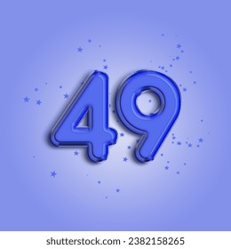 Anniversary number 49 foil blue balloon. Happy birthday, congratulations poster. Blue balloon number with glitter stars decoration. Vector background