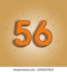 Anniversary number 56 foil orange balloon. Happy birthday, congratulations poster. Orange balloon number with glitter stars decoration. Vector background