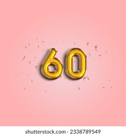 Anniversary number 60 foil gold balloon. Happy birthday, congratulations poster.