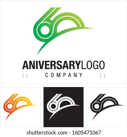 Anniversary (Number 60) Vector Symbol Company Logo. Infinite Symbol (Unlimited) Style Logotype. Number logo icon illustration. Elegant Identity Concept Design Idea Template (Branding). 