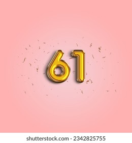Anniversary number 61 foil gold balloon. Happy birthday, congratulations poster.