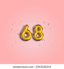 Anniversary number 68 foil gold balloon. Happy birthday, congratulations poster.
