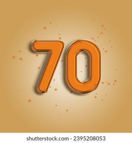 Anniversary number 70 foil orange balloon. Happy birthday, congratulations poster. Orange balloon number with glitter stars decoration. Vector background