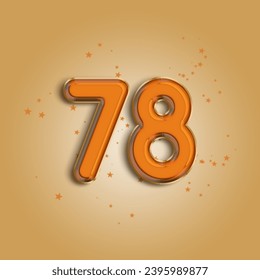 Anniversary number 78 foil orange balloon. Happy birthday, congratulations poster. Orange balloon number with glitter stars decoration. Vector background