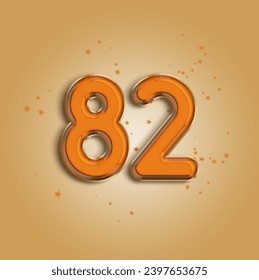 Anniversary number 82 foil orange balloon. Happy birthday, congratulations poster. Orange balloon number with glitter stars decoration. Vector background