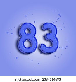 Anniversary number 83 foil blue balloon. Happy birthday, congratulations poster. Blue balloon number with glitter stars decoration. Vector background svg