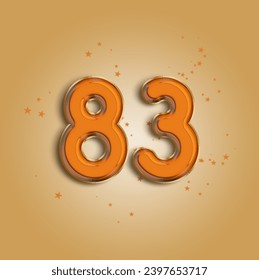 Anniversary number 83 foil orange balloon. Happy birthday, congratulations poster. Orange balloon number with glitter stars decoration. Vector background svg