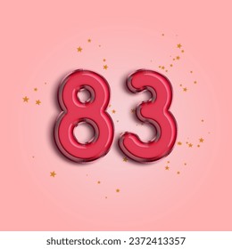 Anniversary number 83 foil pink balloon. Happy birthday, congratulations poster. Pink balloon number with glitter stars decoration. Vector background svg