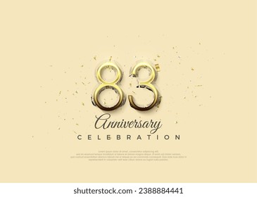 Anniversary number with 83rd digits in luxurious shiny gold. Premium vector background for greeting and celebration.
