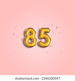 Anniversary number 85 foil gold balloon. Happy birthday, congratulations poster.